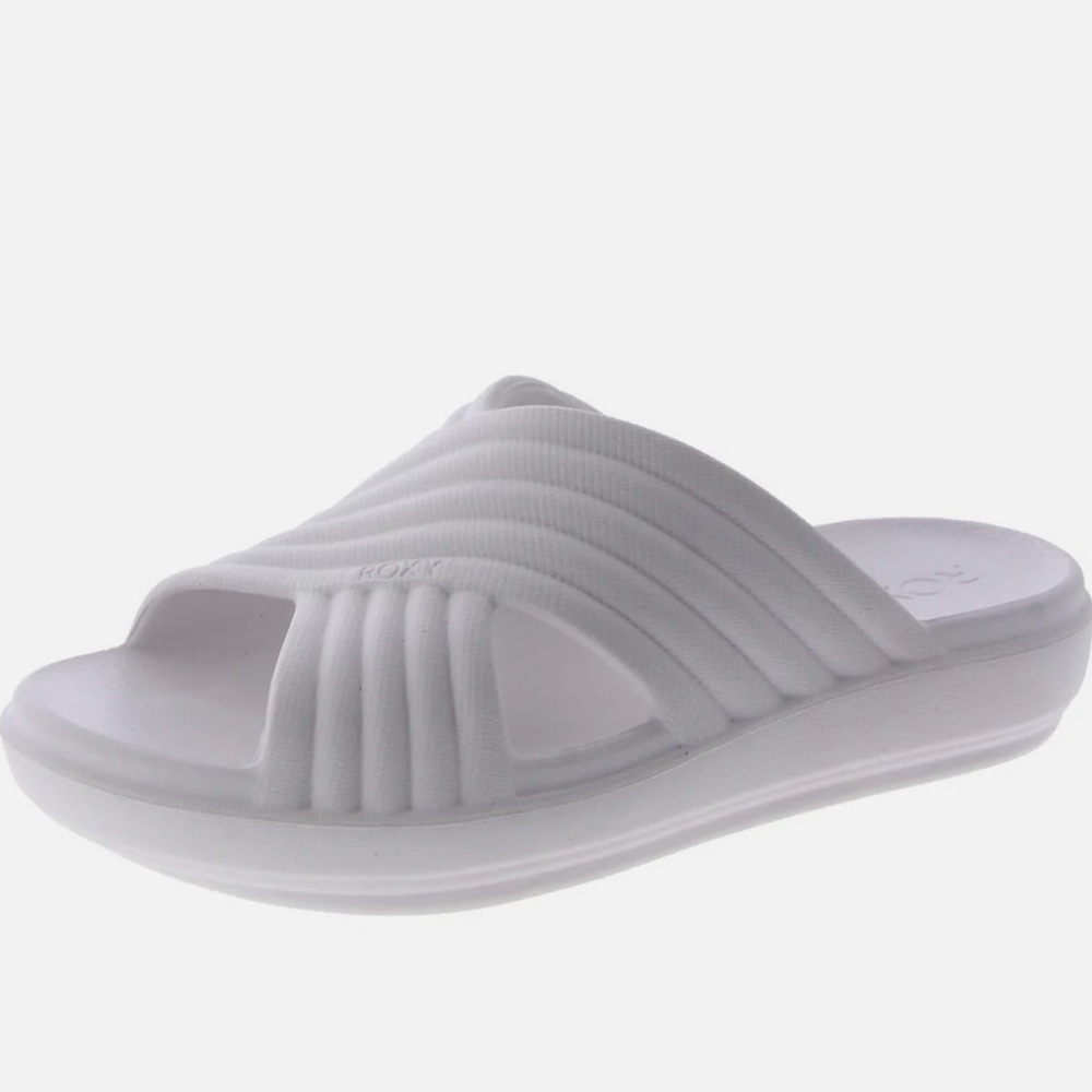Roxy White Sandals with Quilted Strap and Cushioned Sole